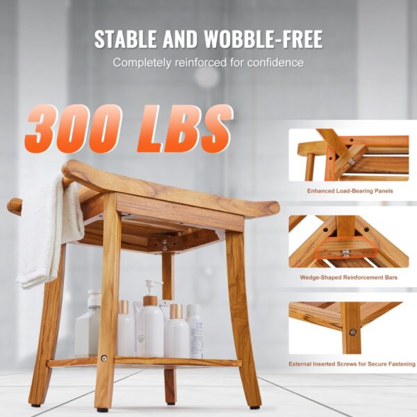 VEVOR Duschbank aus Teakholz, 56 x 36 x 47 cm, maximale Tragkraft 136 kg – Bild 3