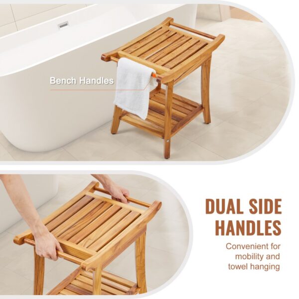 VEVOR Duschbank aus Teakholz, 56 x 36 x 47 cm, maximale Tragkraft 136 kg – Bild 5