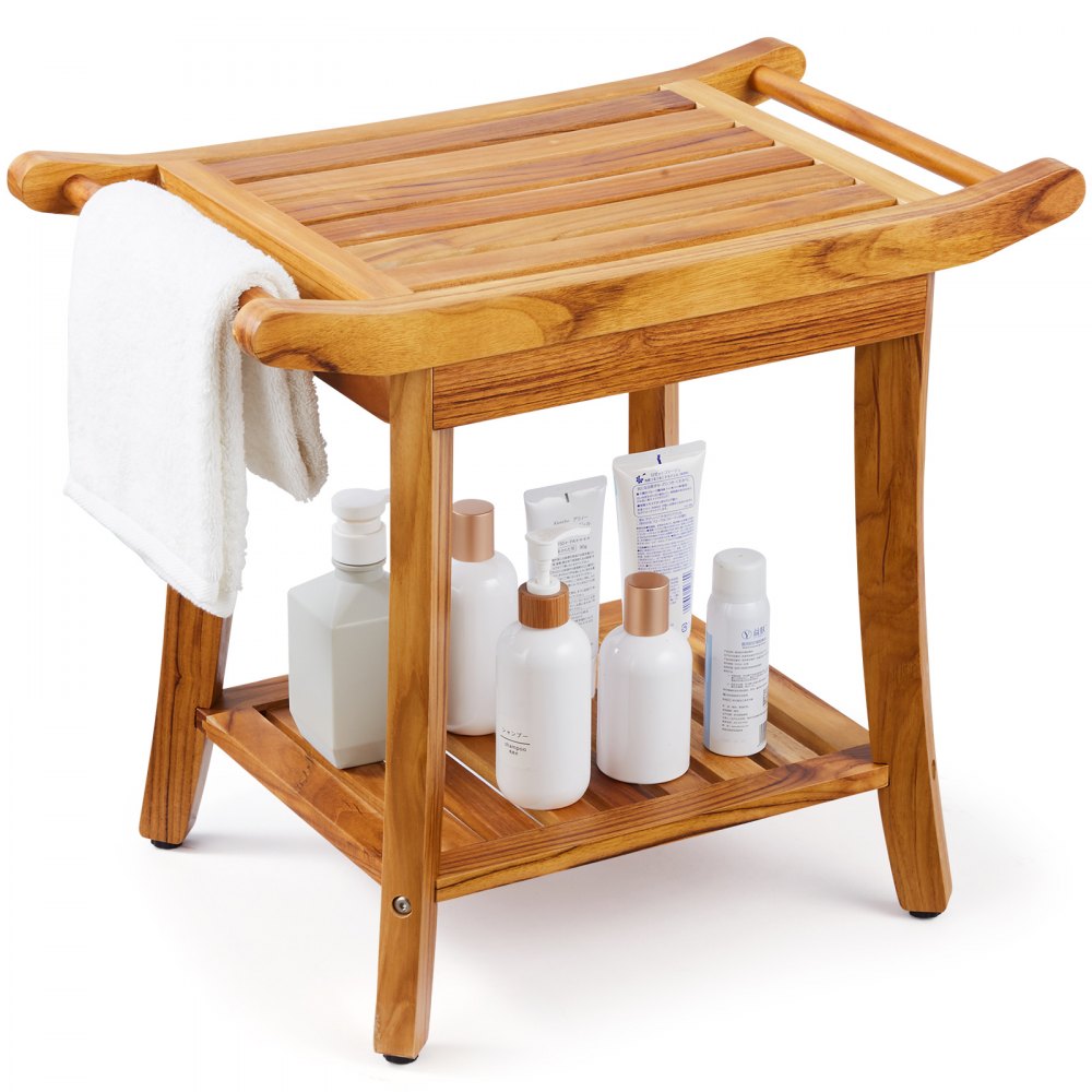 VEVOR Duschbank aus Teakholz, 56 x 36 x 47 cm, maximale Tragkraft 136 kg
