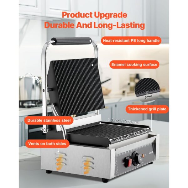VEVOR kommerzieller Panini-Grill Kontaktgrill 2200 W für Sandwiches Steak Bacon Hamburger, Paninipresse – Bild 3