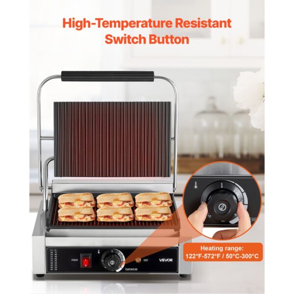 VEVOR kommerzieller Panini-Grill Kontaktgrill 2200 W für Sandwiches Steak Bacon Hamburger, Paninipresse – Bild 5