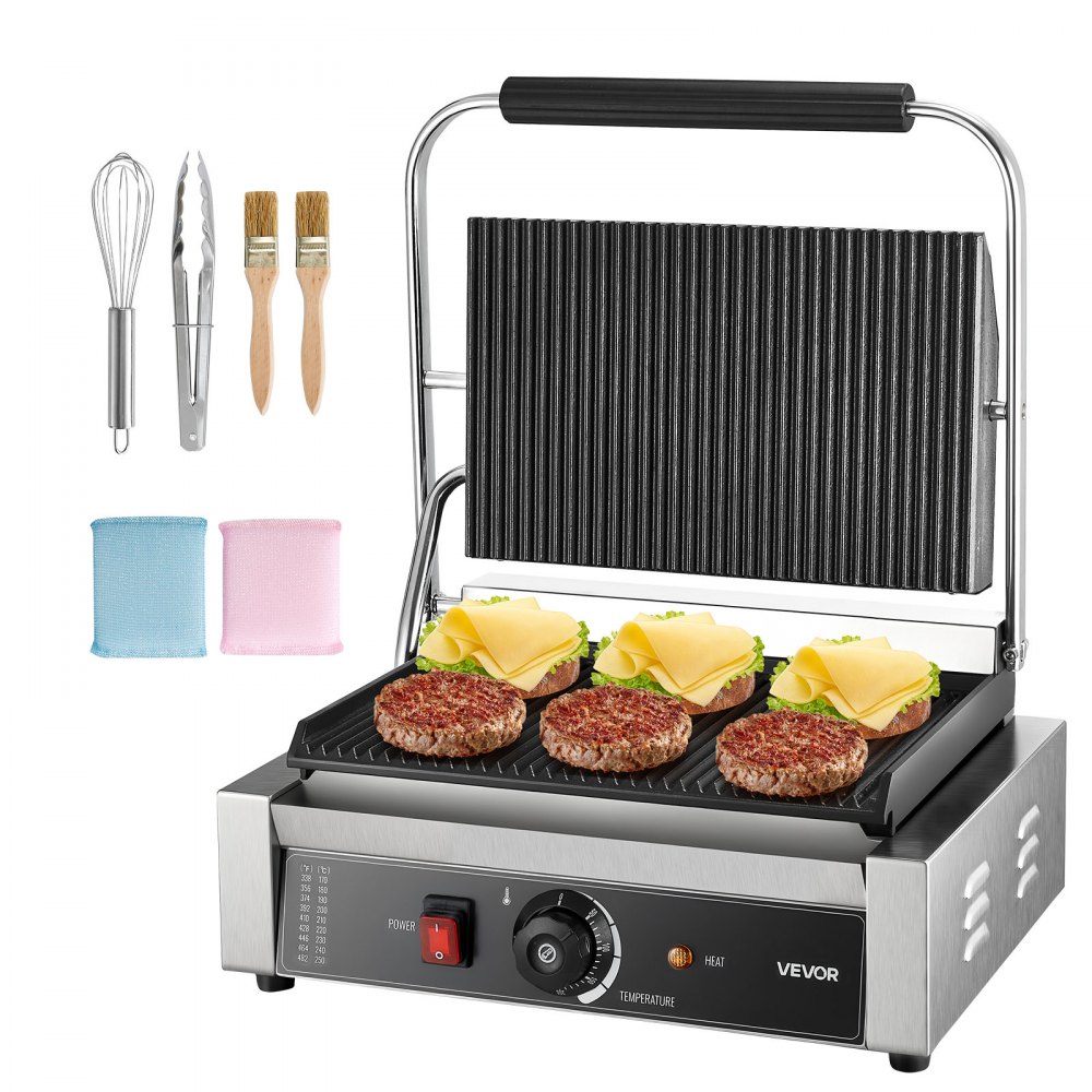 VEVOR kommerzieller Panini-Grill Kontaktgrill 2200 W für Sandwiches Steak Bacon Hamburger, Paninipresse