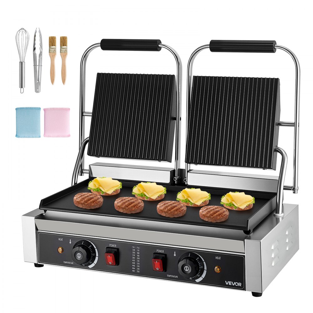 VEVOR kommerzieller Panini-Grill Kontaktgrill 3600 W für Sandwiches Steak Bacon Hamburger, Paninipresse