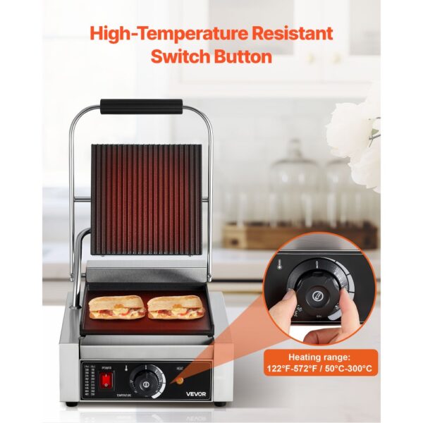 VEVOR Kommerzieller Kontaktgrill 1800 W Elektrogrill Sandwichmaker Panini Presse aus Edelstahl mit Griff – Bild 5