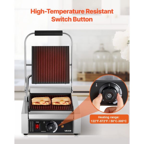 VEVOR kommerzieller Panini-Grill Kontaktgrill 1800 W für Sandwiches Steak Bacon Hamburger, Paninipresse – Bild 5