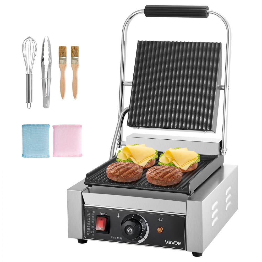 VEVOR kommerzieller Panini-Grill Kontaktgrill 1800 W für Sandwiches Steak Bacon Hamburger, Paninipresse
