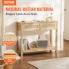 VEVOR Rattan-Konsolentisch mit 2 Schubladen, Rattan-Eingangstisch mit natürlicher Rattan-Schiebetür, Natur – Bild 2