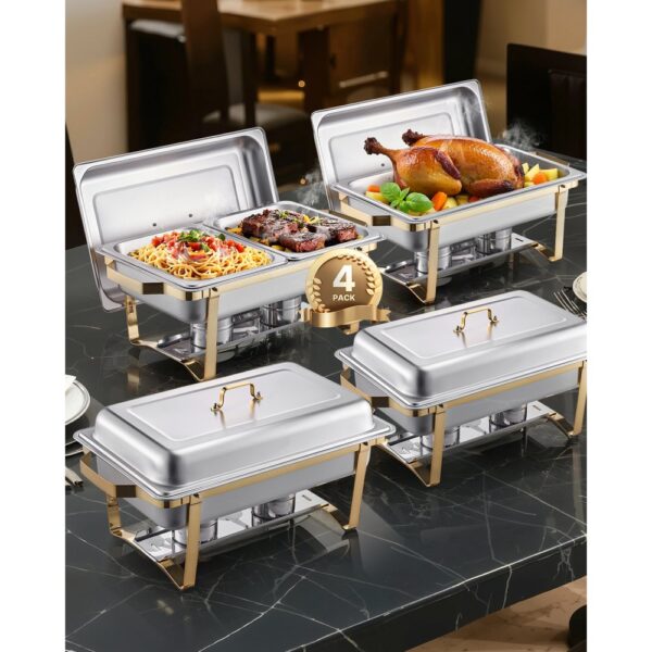 VEVOR Chafing Dish Set Speisenwärmer Edelstahl mit 2 Pfannen in voller Größe (7,5 L) & 4 halbgroßen (4 L)