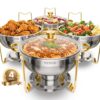 VEVOR Chafing Dish Buffet Speisenwärmer mit 4 Behältern in voller Größe (4,7 L), für Hochzeiten Buffet Gold