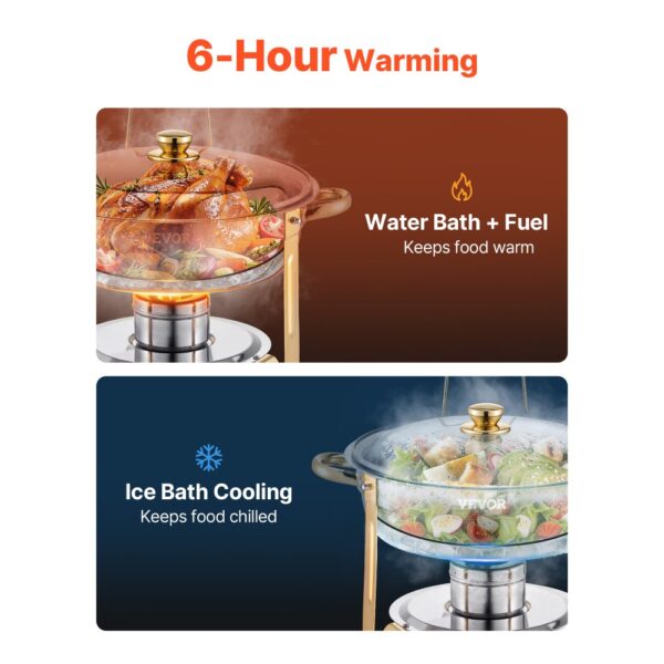 VEVOR Chafing Dish Buffet Speisenwärmer mit 4 Behältern in voller Größe (4,7 L), für Hochzeiten Buffet Gold – Bild 2