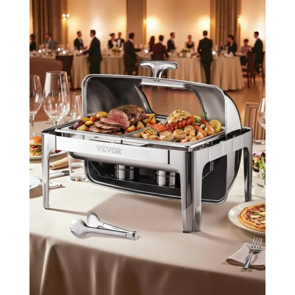 VEVOR Chafing Dish Set Speisenwärmer Edelstahl mit 2 Pfannen in halber Größe (3,9 L), für Partys Silber VEVOR Chafing Dish Set Speisenwärmer Edelstahl mit 2 Pfannen in halber Größe (3,9 L), für Partys Silber