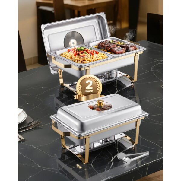 VEVOR Chafing Dish Set Speisenwärmer Edelstahl mit 4 Behältern in halber Größe (4 L pro), für Partys