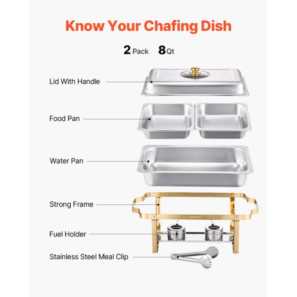 VEVOR Chafing Dish Set Speisenwärmer Edelstahl mit 4 Behältern in halber Größe (4 L pro), für Partys – Bild 5