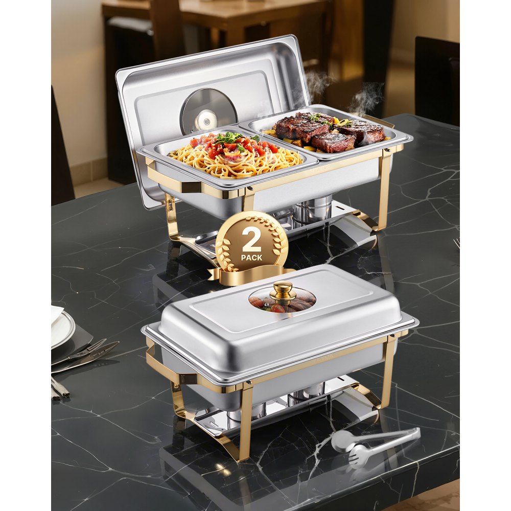 VEVOR Chafing Dish Set Speisenwärmer Edelstahl mit 4 Behältern in halber Größe (4 L pro), für Partys