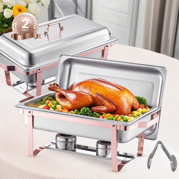VEVOR Chafing Dish Set 2 Stk. Speisenwärmer Edelstahl mit 2 Pfannen (7,5 L) in voller Größe, Roségold VEVOR Chafing Dish Set 2 Stk. Speisenwärmer Edelstahl mit 2 Pfannen (7,5 L) in voller Größe, Roségold