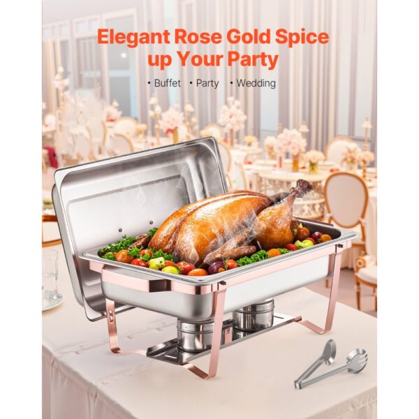 VEVOR Chafing Dish Set 2 Stk. Speisenwärmer Edelstahl mit 2 Pfannen (7,5 L) in voller Größe, Roségold – Bild 2 VEVOR Chafing Dish Set 2 Stk. Speisenwärmer Edelstahl mit 2 Pfannen (7,5 L) in voller Größe, Roségold – Bild 2