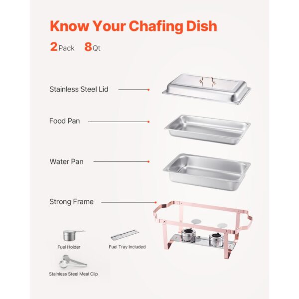 VEVOR Chafing Dish Set 2 Stk. Speisenwärmer Edelstahl mit 2 Pfannen (7,5 L) in voller Größe, Roségold – Bild 5 VEVOR Chafing Dish Set 2 Stk. Speisenwärmer Edelstahl mit 2 Pfannen (7,5 L) in voller Größe, Roségold – Bild 5
