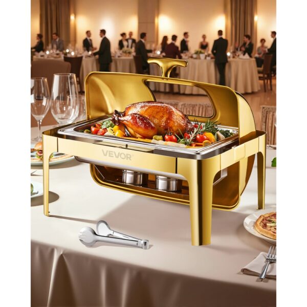 VEVOR Chafing Dish Set Speisenwärmer Edelstahl mit Pfannen in voller Größe (8,5 L), für Partys Gold