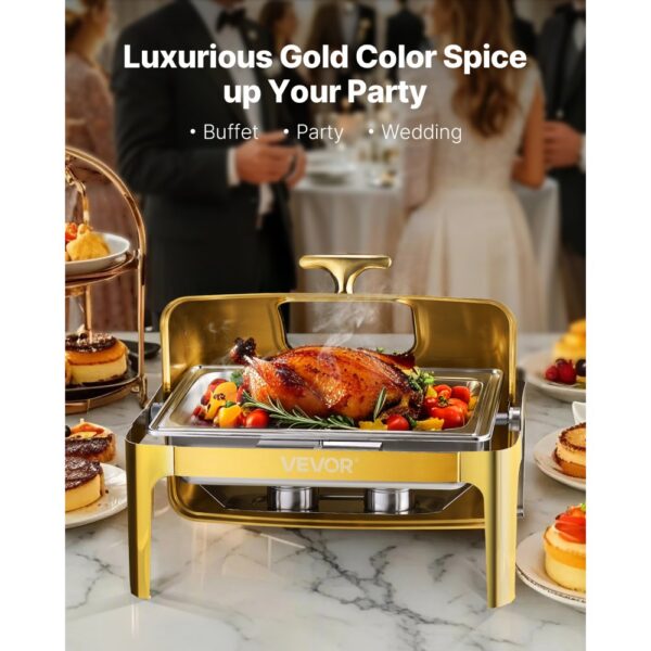 VEVOR Chafing Dish Set Speisenwärmer Edelstahl mit Pfannen in voller Größe (8,5 L), für Partys Gold – Bild 2