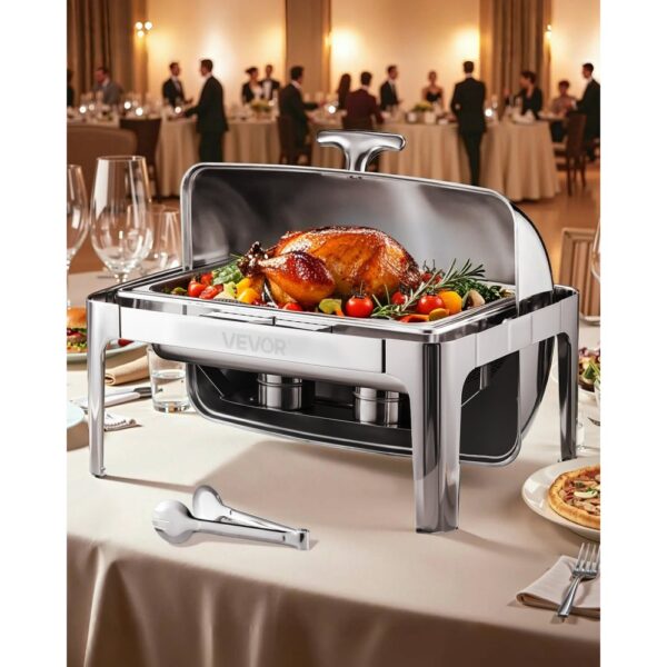 VEVOR Chafing Dish Set Speisenwärmer Edelstahl mit Pfannen in voller Größe (8,5 L), für Buffet Silber