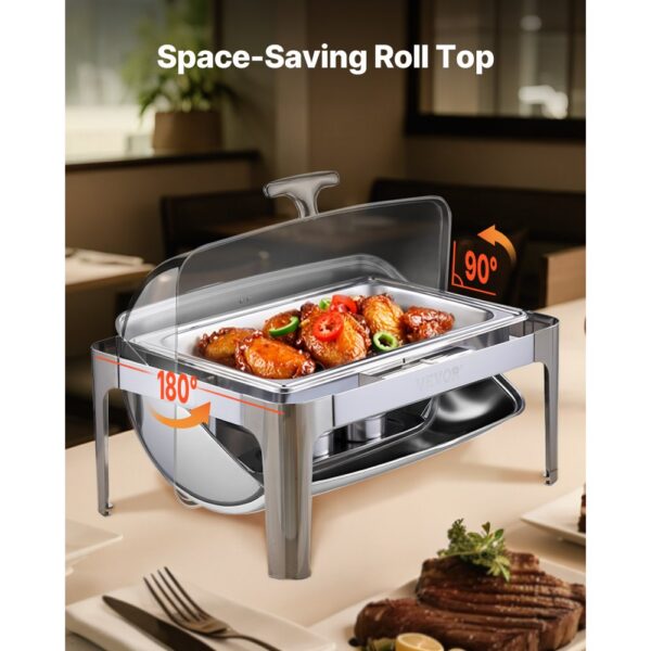 VEVOR Chafing Dish Set Speisenwärmer Edelstahl mit Pfannen in voller Größe (8,5 L), für Buffet Silber – Bild 5