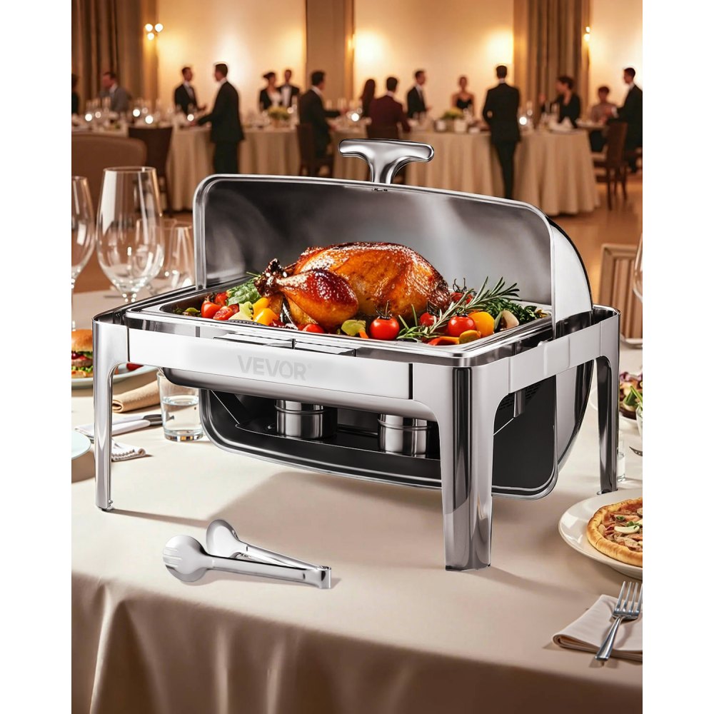 VEVOR Chafing Dish Set Speisenwärmer Edelstahl mit Pfannen in voller Größe (8,5 L), für Buffet Silber