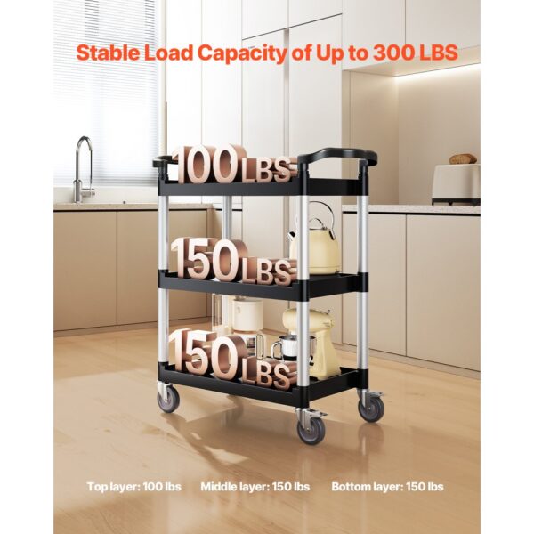 VEVOR Universalwagen, 136 kg, 3-stufiger Universalwagen aus Kunststoff mit 360° Schwenkrädern (2 mit Bremse) – Bild 2 VEVOR Universalwagen, 136 kg, 3-stufiger Universalwagen aus Kunststoff mit 360° Schwenkrädern (2 mit Bremse) – Bild 2