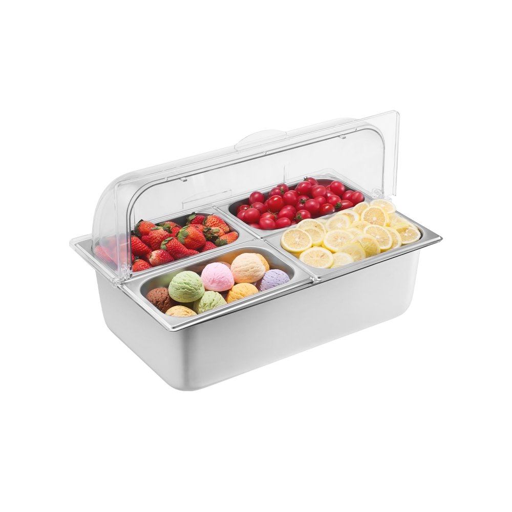 VEVOR Beilagenbehälter Zutatenbehälter Gastronormbehälter aus Edelstahl (4 x 1/4 Behälter)