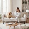 VEVOR Loveseat-Sofa Couch mit zwei Sitzen (176 cm), Büro oder Wohnung, Cremeweiß