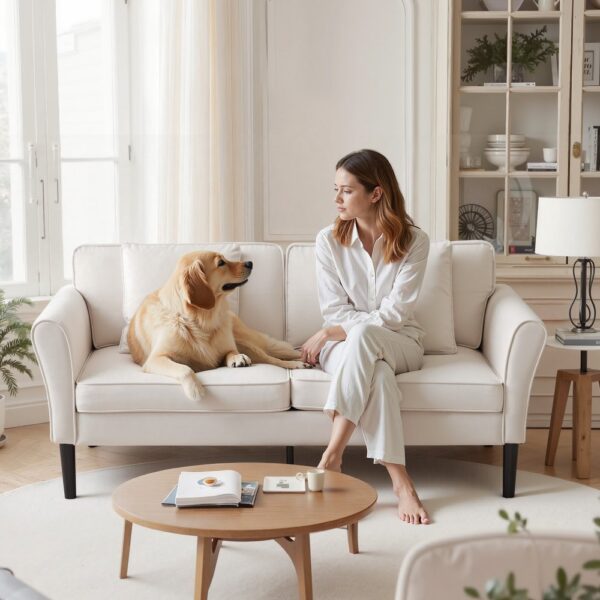 VEVOR Loveseat-Sofa Couch mit zwei Sitzen (176 cm), Büro oder Wohnung, Cremeweiß
