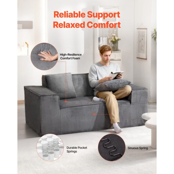 VEVOR Loveseat-Sofa Couch mit zwei Sitzen (160 cm breit), kein Zusammenbau erforderlich, grau – Bild 4