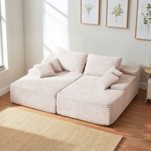 VEVOR übergroße Doppel-Chaiselonguen (210 cm) Cord-Sofa, Schlafsofa 2 Personen Beige