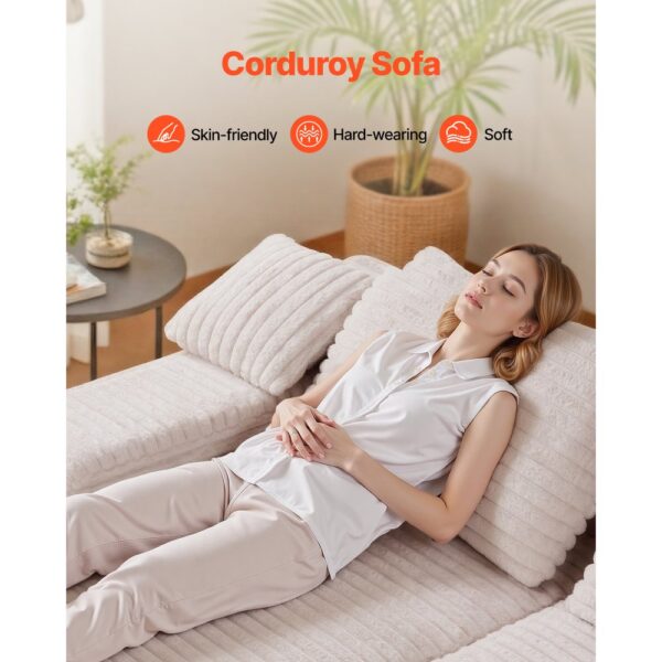 VEVOR übergroße Doppel-Chaiselonguen (210 cm) Cord-Sofa, Schlafsofa 2 Personen Beige – Bild 2
