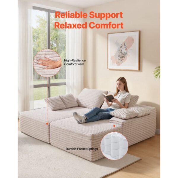 VEVOR übergroße Doppel-Chaiselonguen (210 cm) Cord-Sofa, Schlafsofa 2 Personen Beige – Bild 4