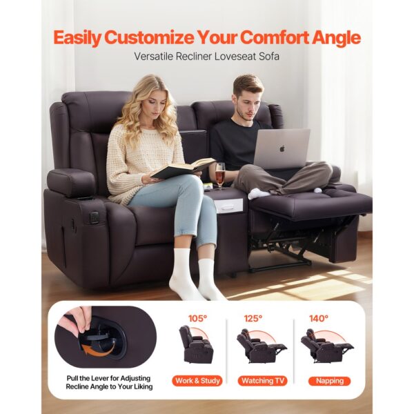 VEVOR Loveseat Relaxsofa verstellbare Liegecouch mit Mittelkonsole, Liegesessel für Wohnzimmer/Wohnmobil – Bild 2