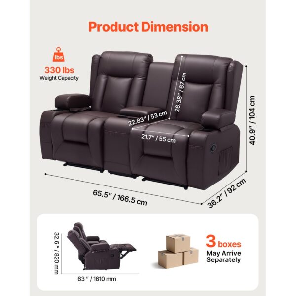 VEVOR Loveseat Relaxsofa verstellbare Liegecouch mit Mittelkonsole, Liegesessel für Wohnzimmer/Wohnmobil – Bild 3