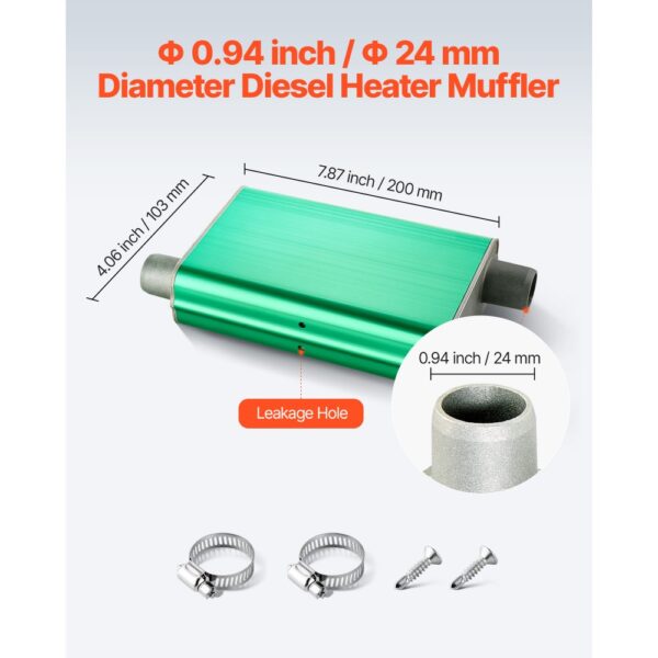 VEVOR Dieselheizungsschalldämpfer Abgasschalldämpfer Set mit 2 Klemmen & Schrauben, Aluminiumlegierung – Bild 5