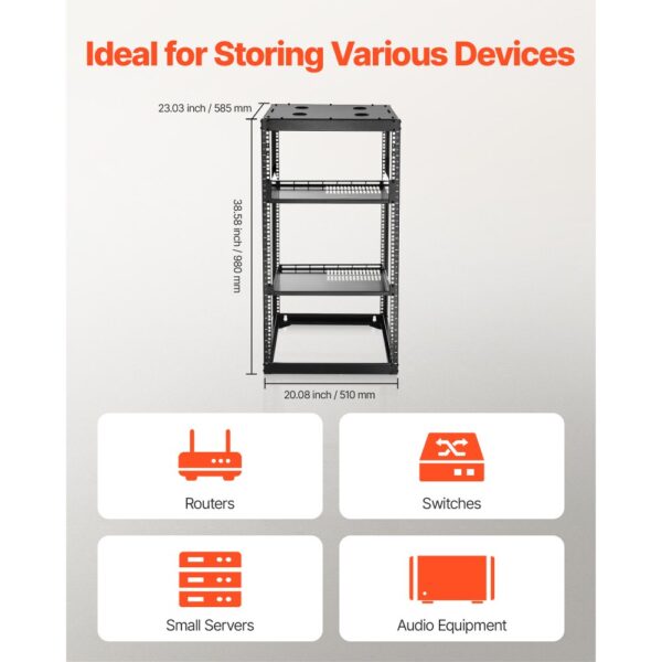 VEVOR 20U Open Frame Netzwerk-Rack, 585 mm Tiefe, 4-Pfosten-Konstruktion – Bild 4