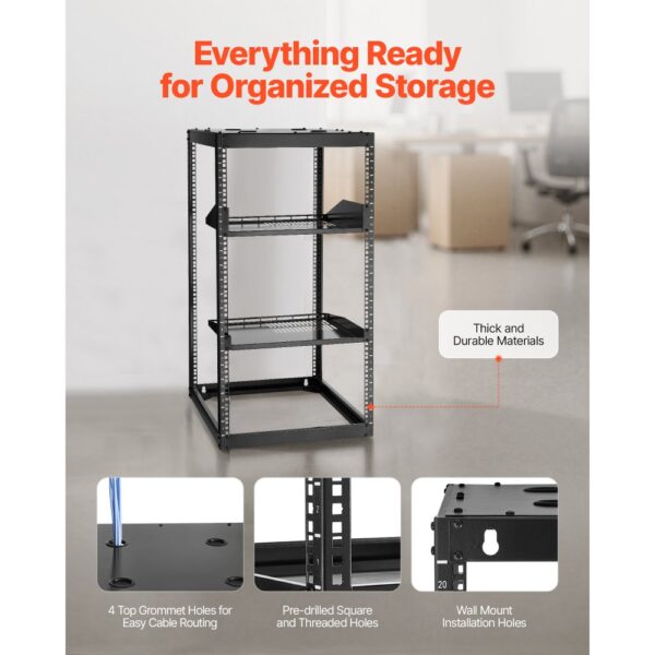 VEVOR 20U Open Frame Netzwerk-Rack, 585 mm Tiefe, 4-Pfosten-Konstruktion – Bild 5