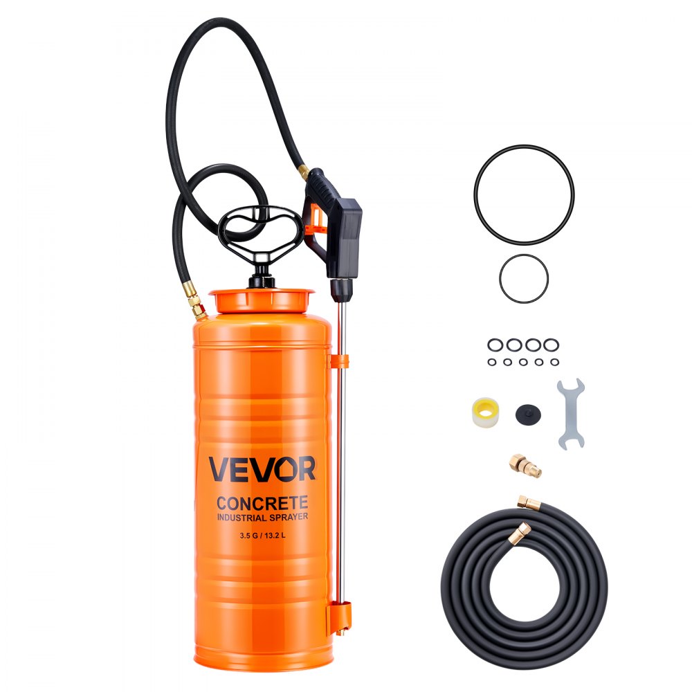VEVOR Drucksprüher Industriell, 13,2L Edelstahl-Sprühgerät, 2 Messingdüsen