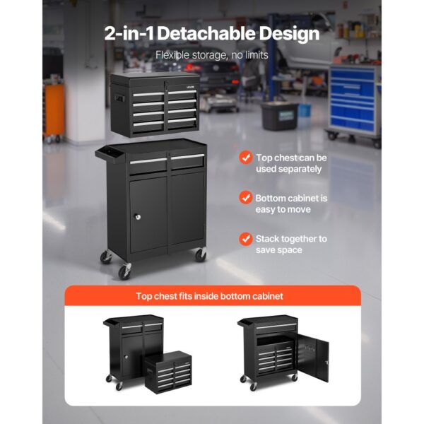 VEVOR Werkstattwagen, 2-in-1-Design, Werkzeugwagen mit 5 Schubladen & abnehmbarem Metall-Werkzeugkasten – Bild 2