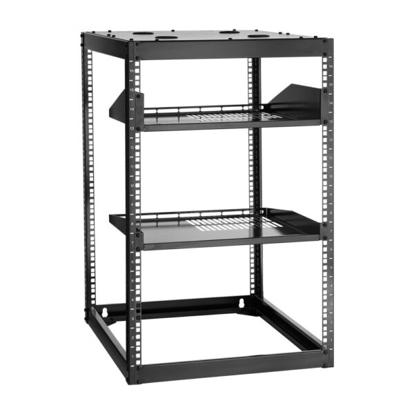 VEVOR 16U Open Frame Netzwerk-Rack, 585 mm Tiefe, 4-Pfosten-Rack mit belüfteten Regalen & Montagezubehör