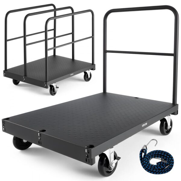 VEVOR Plattenwagen, 816 kg, 2-in-1 Transportwagen mit 360° Lenkrollen, Schwarz 914x610x858 mm