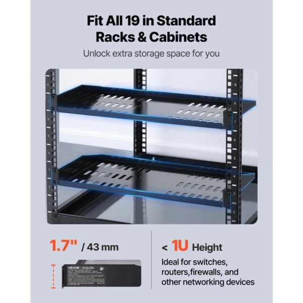 VEVOR 1U Server-Rack-Regal, 4 Stk., 22,68 kg, belüfteter Ausleger, 254 mm Tiefe – Bild 2 VEVOR 1U Server-Rack-Regal, 4 Stk., 22,68 kg, belüfteter Ausleger, 254 mm Tiefe – Bild 2