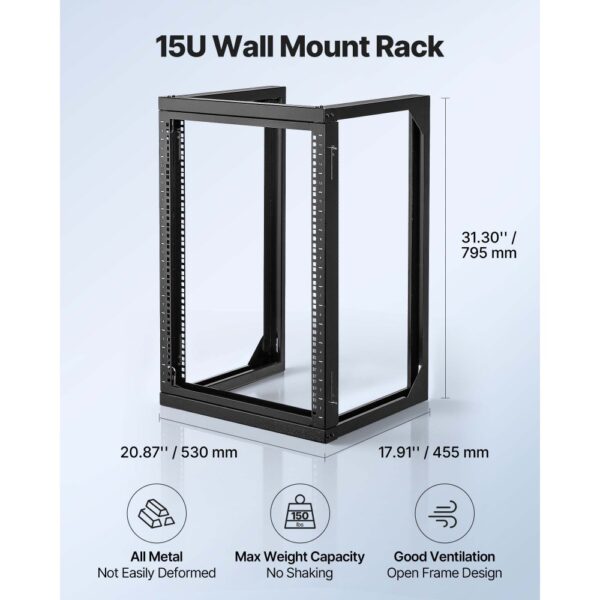 VEVOR 15U Server-Rack zur Wandmontage, 68 kg max. Tragkraft, Karbonstahl – Bild 4 VEVOR 15U Server-Rack zur Wandmontage, 68 kg max. Tragkraft, Karbonstahl – Bild 4
