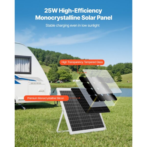 VEVOR 12V Monokristallines Solarpanel-Kit 25 W, IP67 wasserdicht für Auto, Boot – Bild 2
