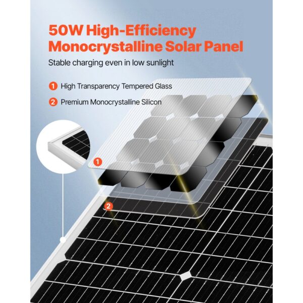 VEVOR Solarpanel 12V Monokristallines Solarpanel-Kit, 50W, für Auto, Boot – Bild 2