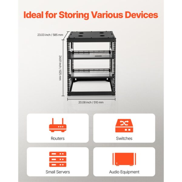 VEVOR 12U Open Frame Netzwerk-Rack, 585 mm Tiefe, 4-Pfosten-Konstruktion – Bild 4