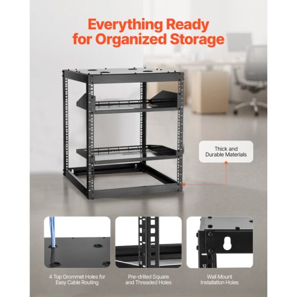 VEVOR 12U Open Frame Netzwerk-Rack, 585 mm Tiefe, 4-Pfosten-Konstruktion – Bild 5