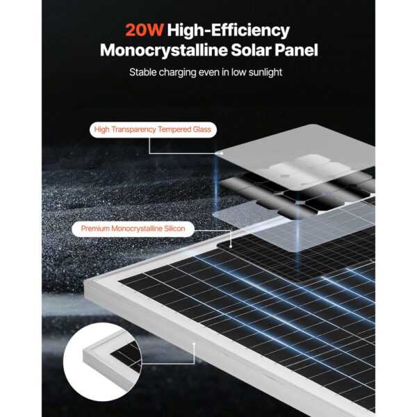 VEVOR 12V Monokristallines Solarpanel-Kit 20W, IP65 wasserdicht für Auto, Boot – Bild 2